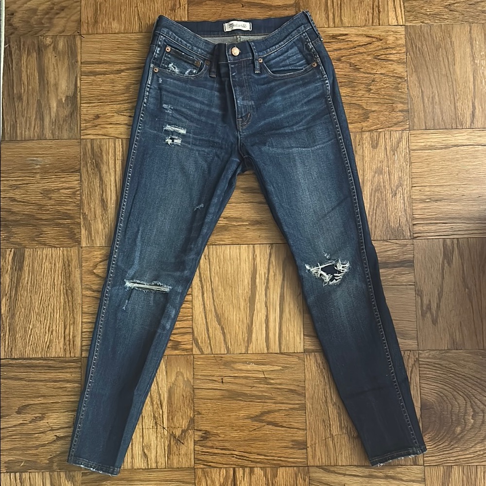 Madewell Blue Skinny Jeans with Distressed Details